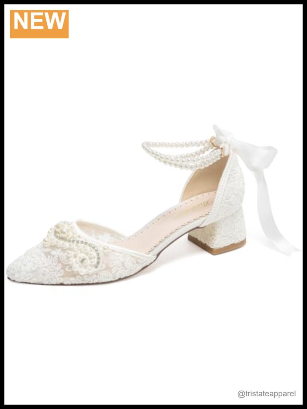 Pointed Toe Block Heel Pearl Ankle Strap Satin Bow Bridal Sandals